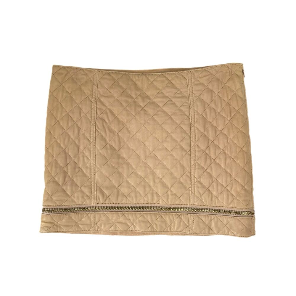 Haute Hippie NWT 100% Lamb Leather Beige Quilted Zip Hem Preppy Mini Skirt